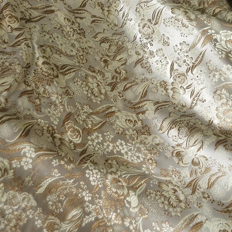 Vintage brocade fabric with raised metallic pattern