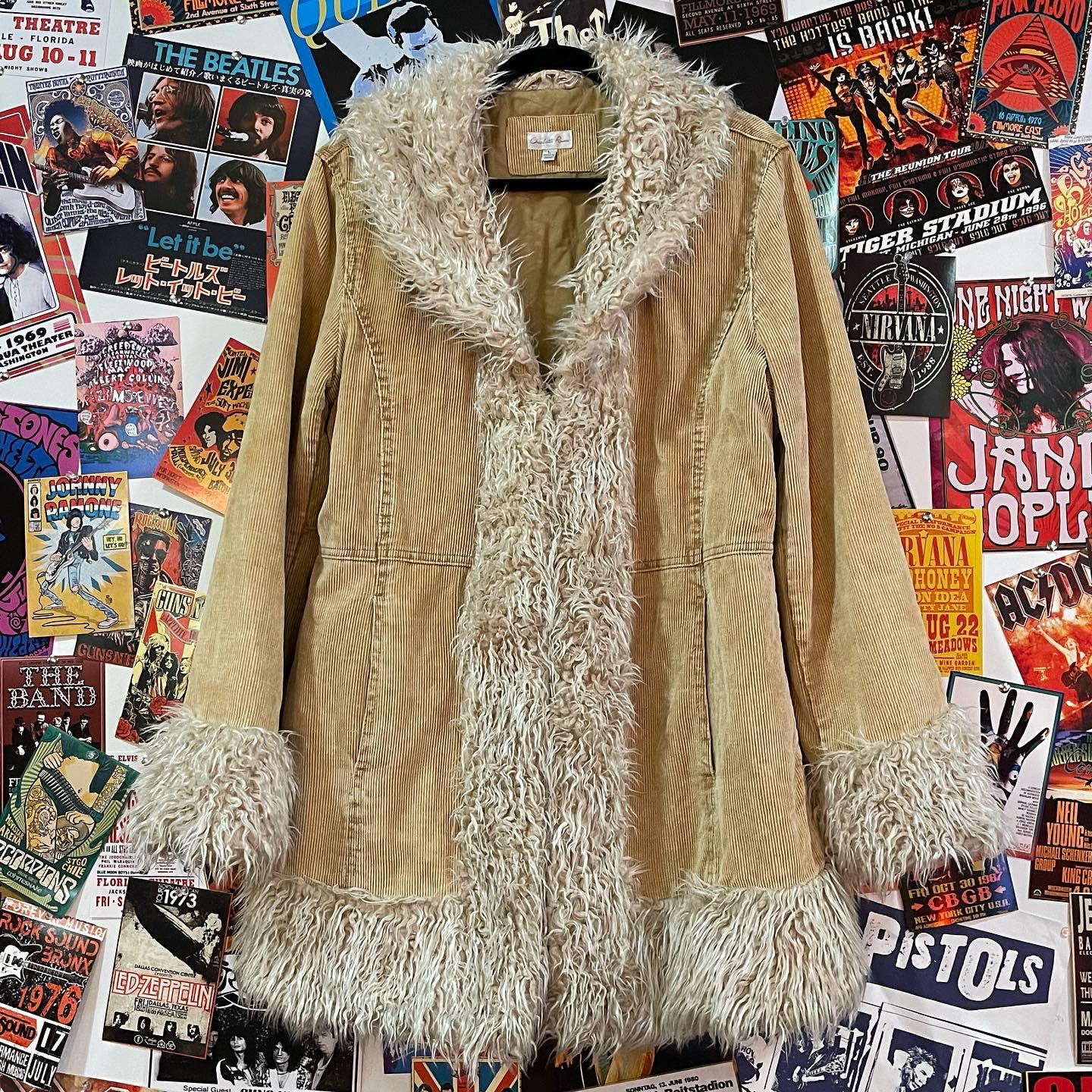 Tan Penny Lane coat with faux fur trim