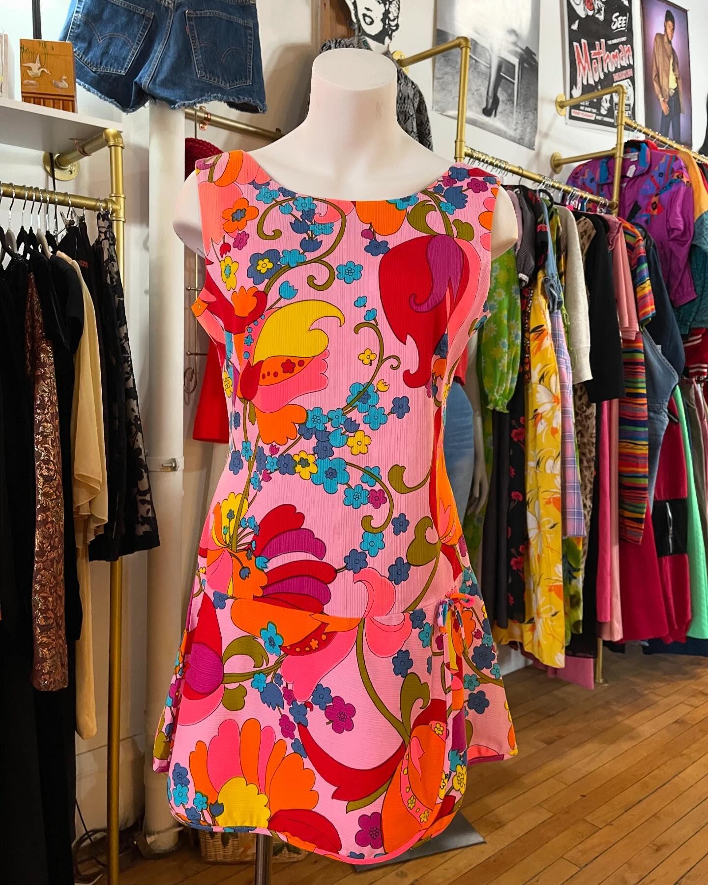 60s mod floral mini dress in pinks and oranges